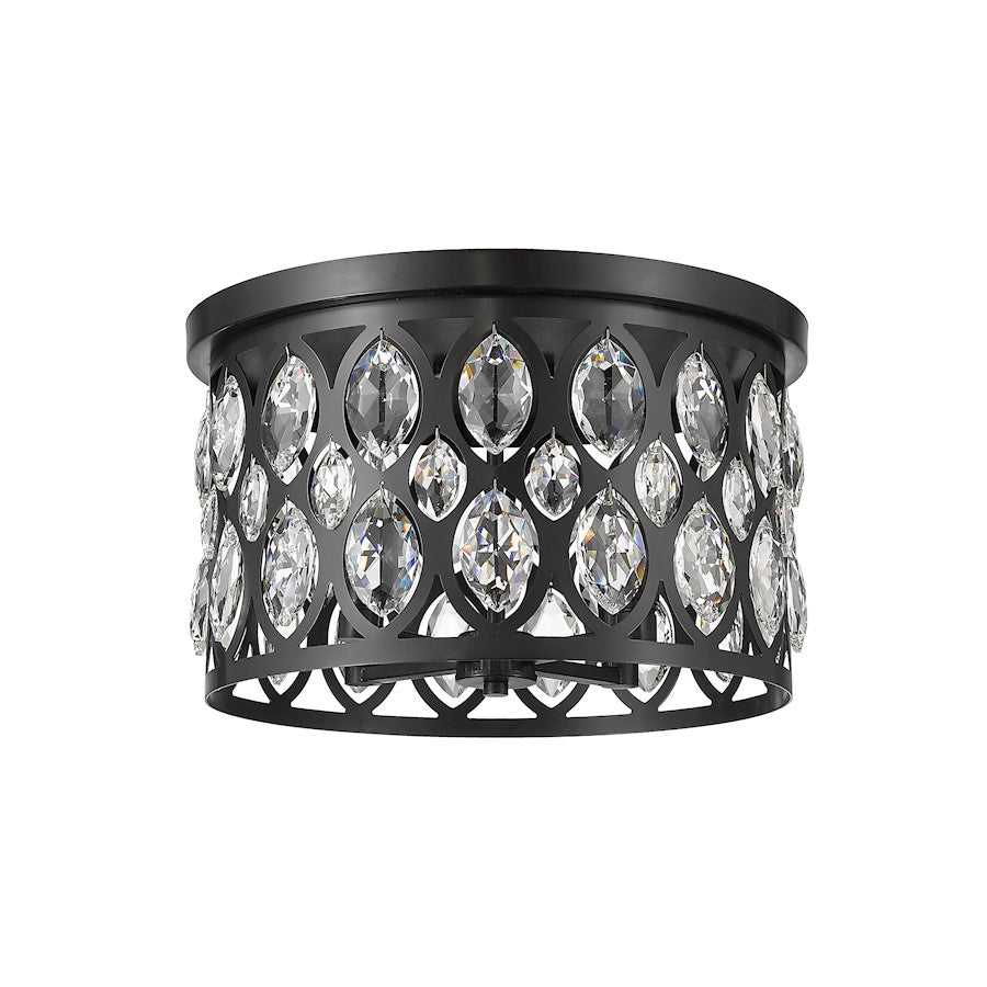 Z-Lite Dealey 10" Flush Mount, Black, Black/Clear Crystal