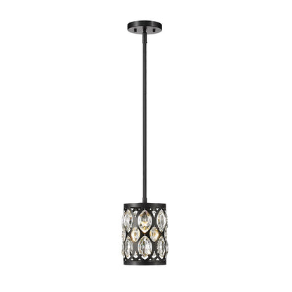 Z-Lite Dealey 1 Light 9" Mini Pendant, Black, Black/Clear Crystal - 6010MP-MB