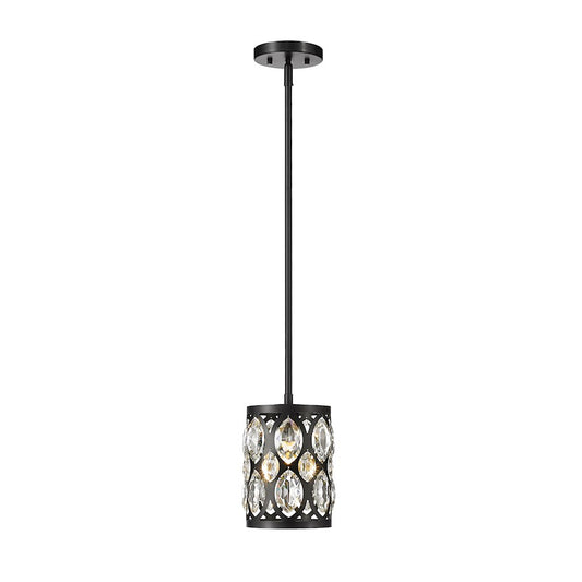 Z-Lite Dealey 1 Light 9" Mini Pendant, Black, Black/Clear Crystal - 6010MP-MB