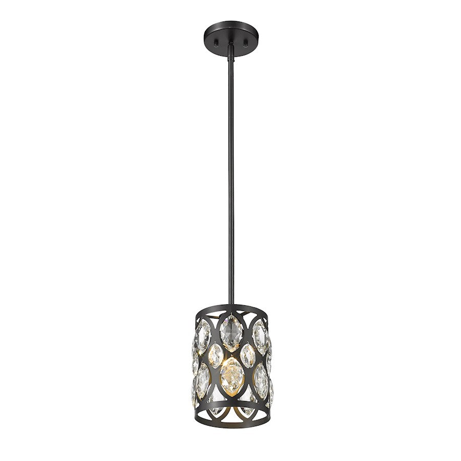 1 Light 9" Mini Pendant, Black, Black