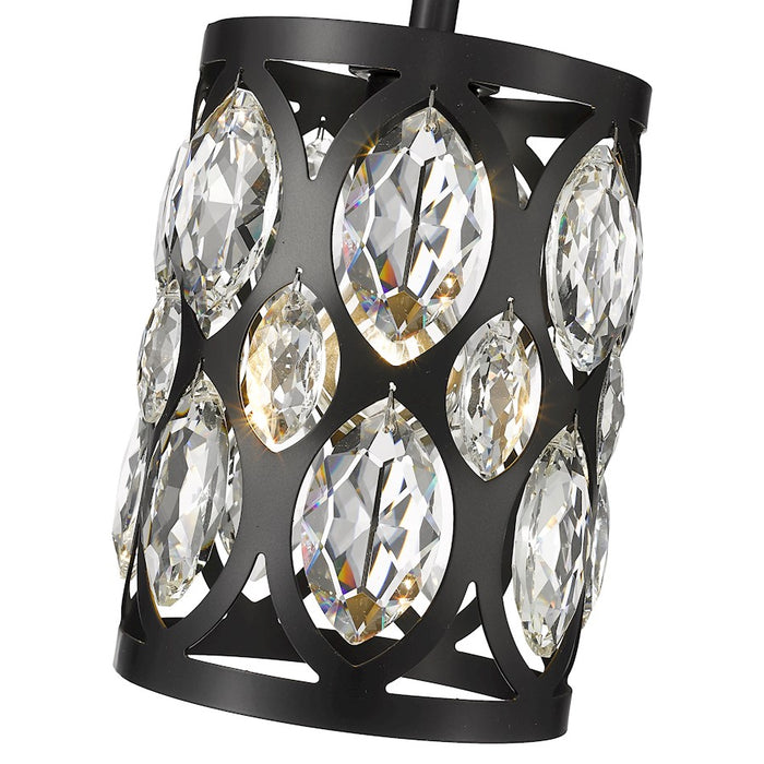 Z-Lite Dealey 1 Light 9" Mini Pendant, Black, Black/Clear Crystal