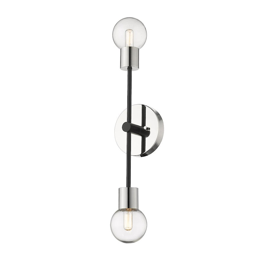 Z-Lite Neutra 2 Light 25" Sconce, Black/Polished Nickel, Clear - 621-2S-MB-PN