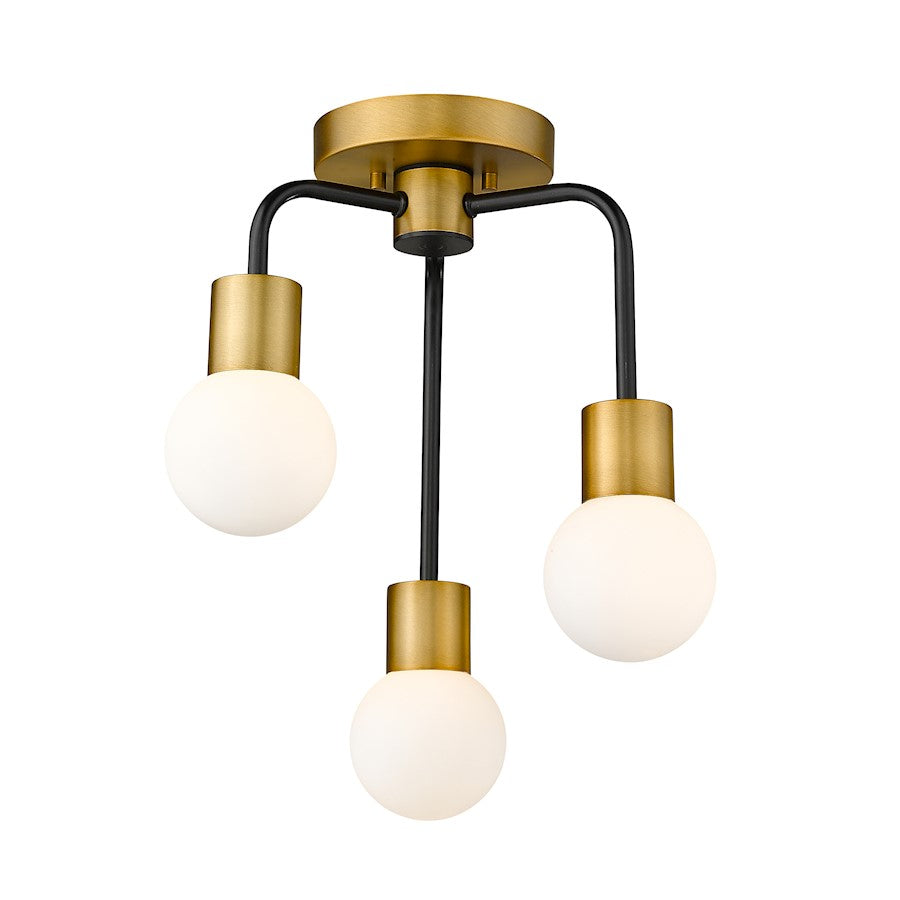 Z-Lite Neutra 3 Light 17" Semi Flush, Black/Foundry Brass, Opal - 621-3SF-MB-FB