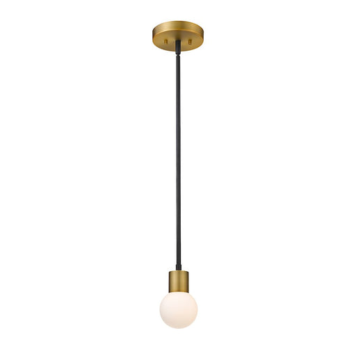 Z-Lite Neutra 1 Light 7" Mini Pendant, Black/Foundry Brass, Opal - 621MP-MB-FB