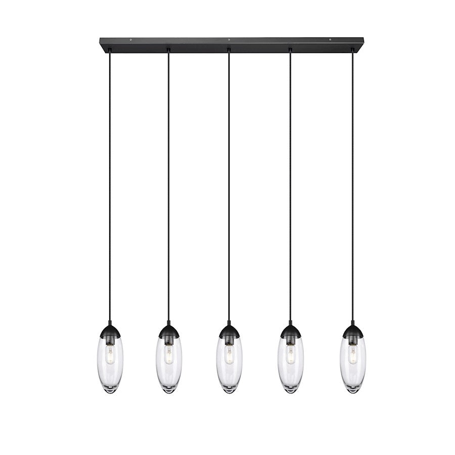 Z-Lite Arden 5 Light 5" Chandelier, Matte Black/Clear - 651P-5L-MB