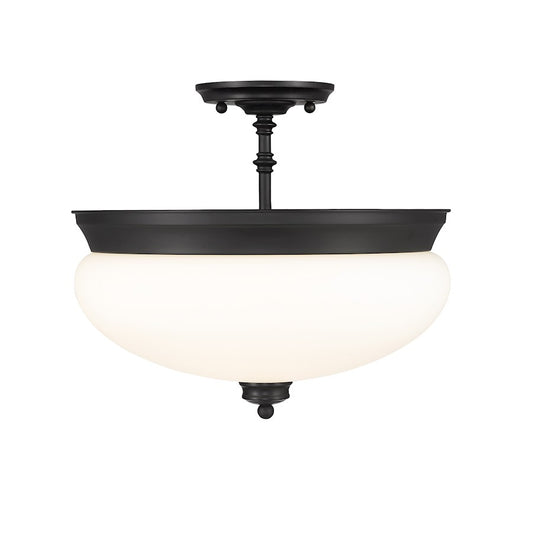 Z-Lite Amon 3 Light Semi Flush Mount, Matte Black/Opal