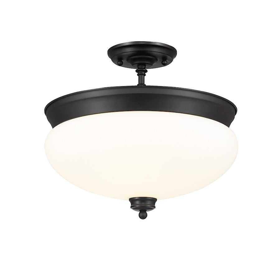 Z-Lite Amon 3 Light Semi Flush Mount, Matte Black/Opal