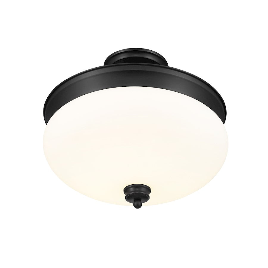 Z-Lite Amon 3 Light Semi Flush Mount, Matte Black/Opal