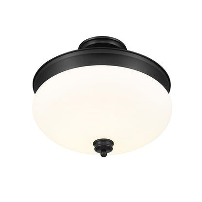 Z-Lite Amon 3 Light Semi Flush Mount, Matte Black/Opal