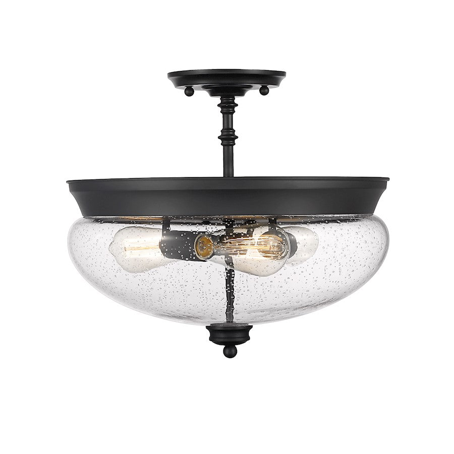 Z-Lite Amon 3 Light Semi Flush Mount, Matte Black/Seeded Glass