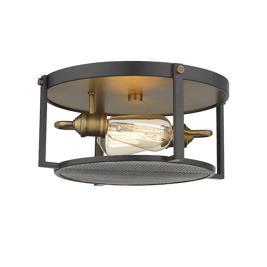 Z-Lite 2 Light Halycon 14" Flush Mount, Bronze/Heritage Brass - 723F13-BRZ-HBR