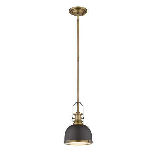 Z-Lite 1 Light Melange 8" Mini Pendant, Bronze/Heritage Brass - 725MP-BRZ-HBR