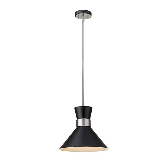 Z-Lite Soriano 1 Light 12" Pendant, Black/Brushed Nickel, Black - 728P13-MB-BN