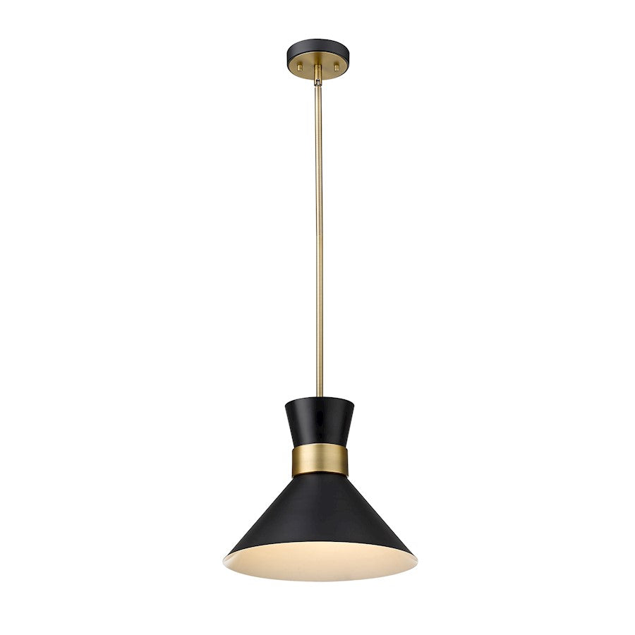 Z-Lite Soriano 1 Light 12" Pendant, Black/Heritage Brass, Black - 728P13-MB-HBR