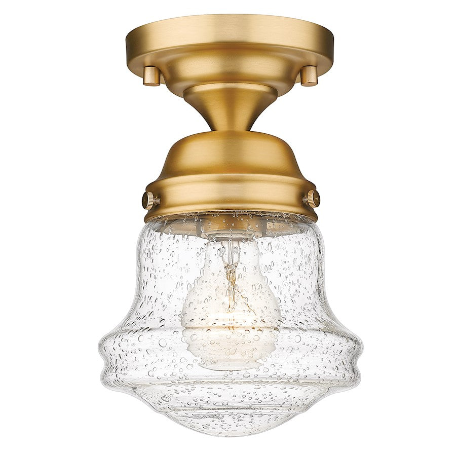 Z-Lite Vaughn 1 Light 9" Flush Mount, Heritage Brass/Clear Seedy - 736F1-HBR