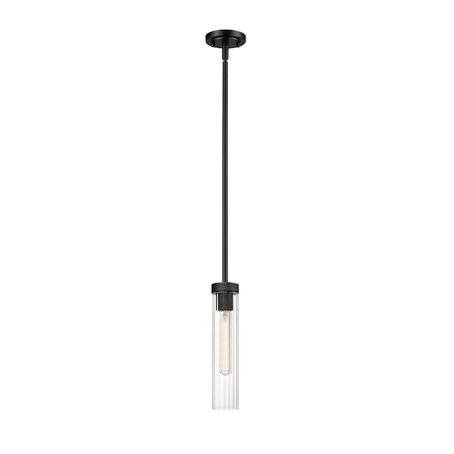 Z-Lite Beau 1 Light Pendant, Matte Black/Clear - 740P-ROD-MB