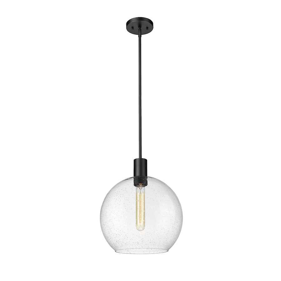 Z-Lite Margo 1 Light 15" Pendant, Matte Black/Clear Seedy - 7501P14-MB