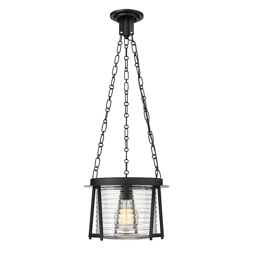 Z-Lite Cape Harbor Pendant 1 Light Pendant, Black/Water Hammered - 7503P13-MB