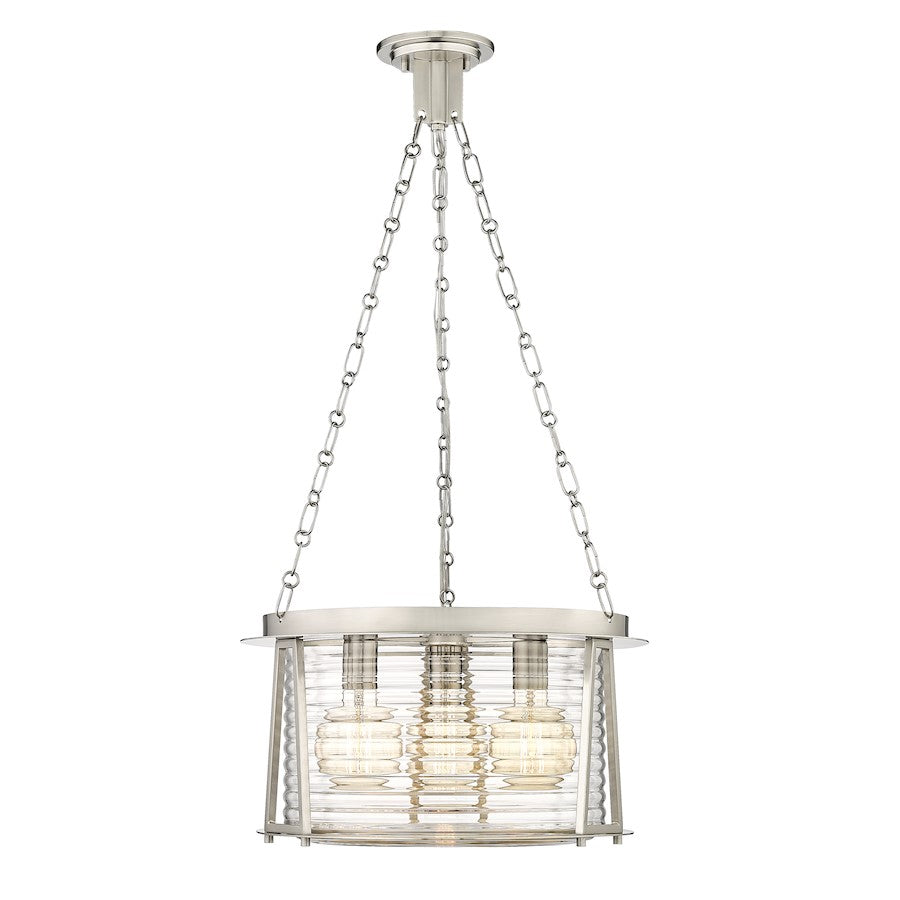 Z-Lite Cape Harbor Pendant 3 Light Pendant, Nickel/Water Hammered - 7503P18-BN