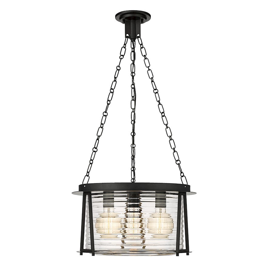 Z-Lite Cape Harbor Pendant 3 Light Pendant, Black/Water Hammered - 7503P18-MB