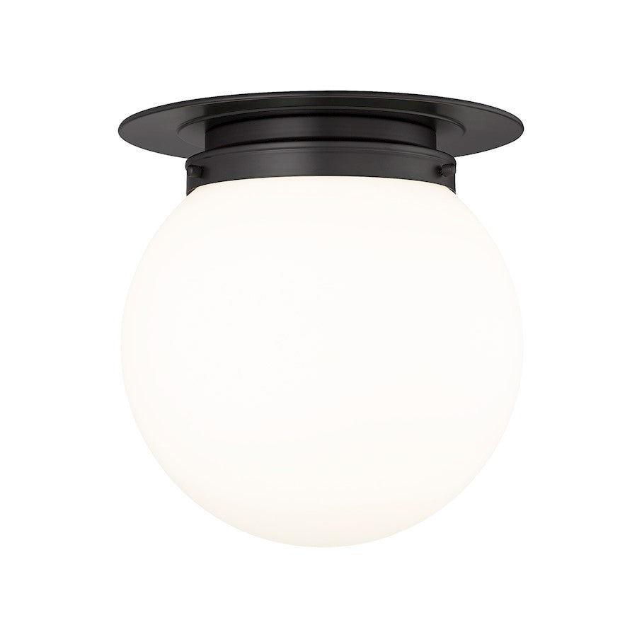 Z-Lite Calhoun 1 Light 13" Flush Mount, Matte Black/White Opal - 7505F13-MB