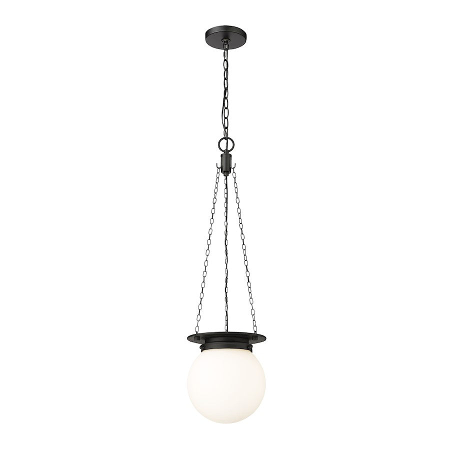 Z-Lite Calhoun 1 Light 9" Pendant, Matte Black/White Opal - 7505P9-MB