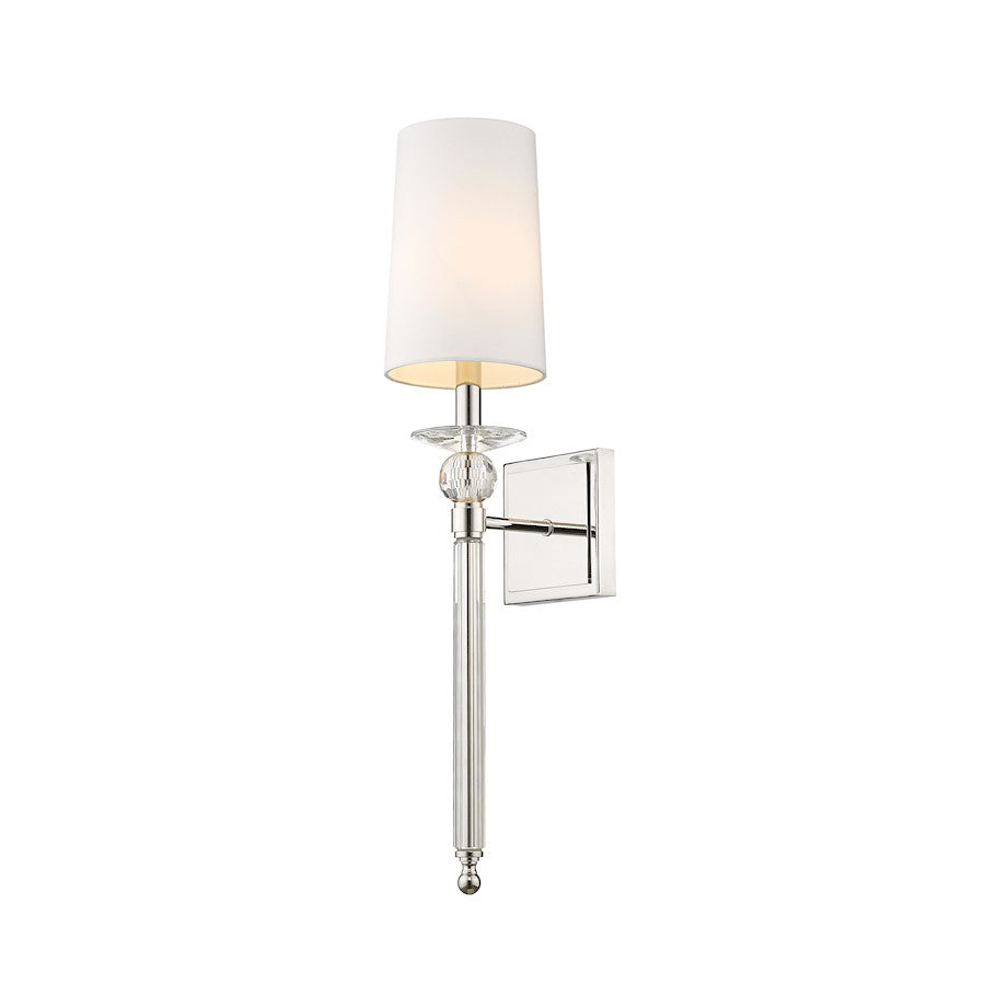 Z-Lite Ava 1 Light 25.5" Wall Sconce, Polished Nickel, White - 804-1S-PN