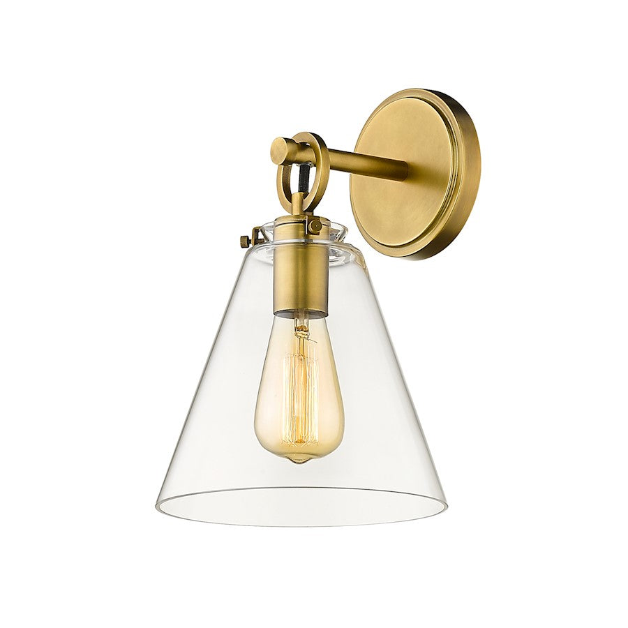 Z-Lite Harper 1 Light 12.25" Wall Sconce, Rubbed Brass, Clear - 806-1S-RB