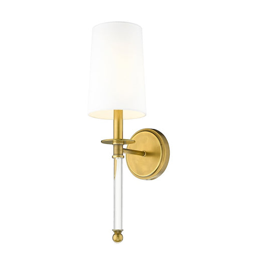 Z-Lite Mila 1 Light 19.5" Wall Sconce, Rubbed Brass/White - 808-1S-RB-WH