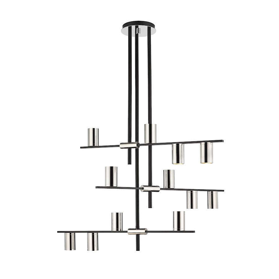 Z-Lite Calumet 12 Light Chandelier in Mate Black/Polished Nickel - 814-12MB-PN