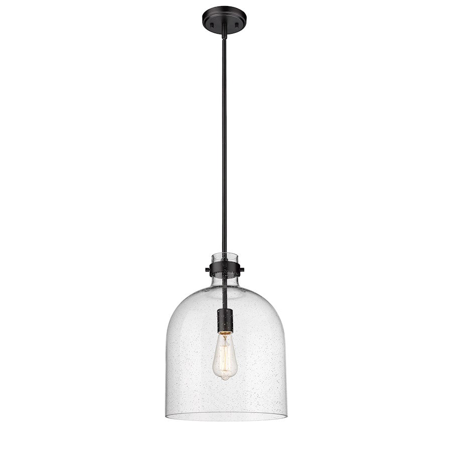 Z-Lite Pearson 1 Light 12" Chandelier, Matte Black/Clear Seedy - 817-12MB