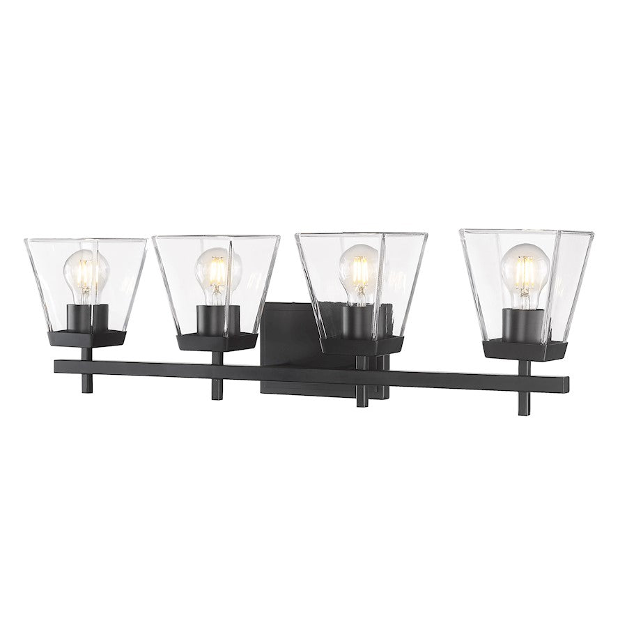 Z-Lite Lauren 4 Light Vanity, Matte Black/Clear - 819-4V-MB