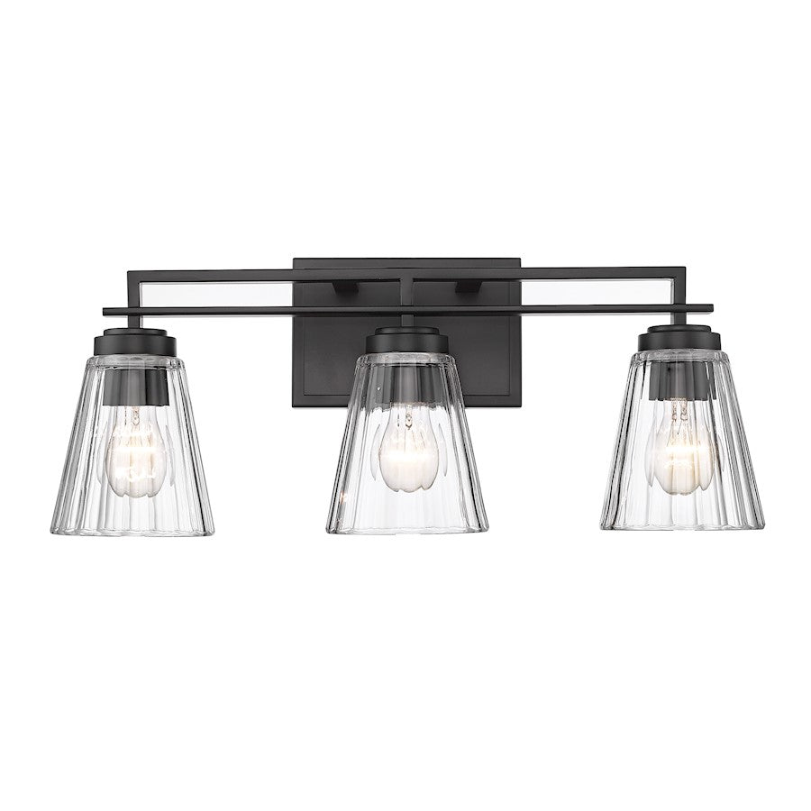 Z-Lite Lyna 3 Light Vanity, Matte Black/Clear - 823-3V-MB