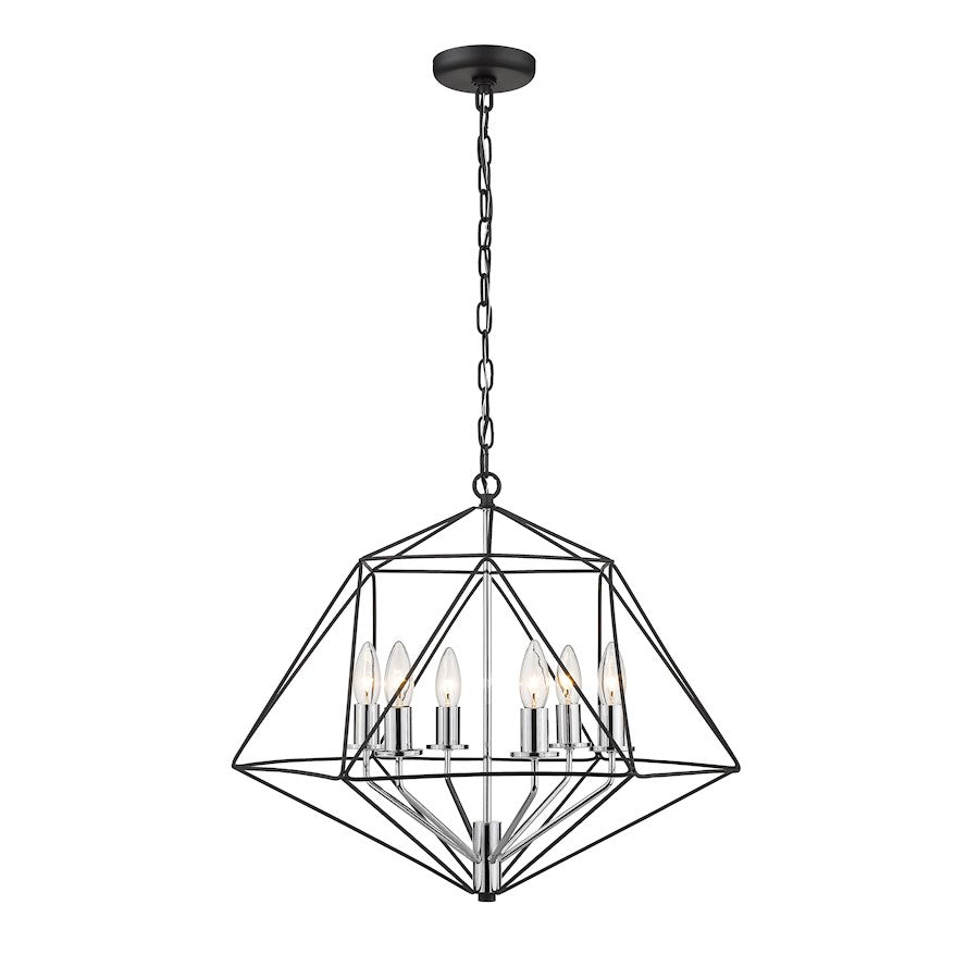 6 Light Chandelier, Matte Black