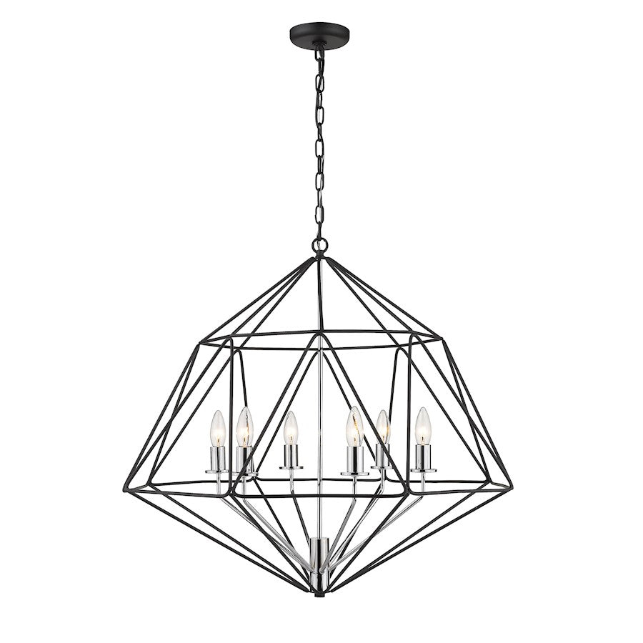 6 Light Chandelier, Matte Black