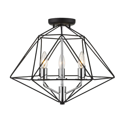 Z-Lite Geo 3 Light Semi Flush Mount, Matte Black/Chrome