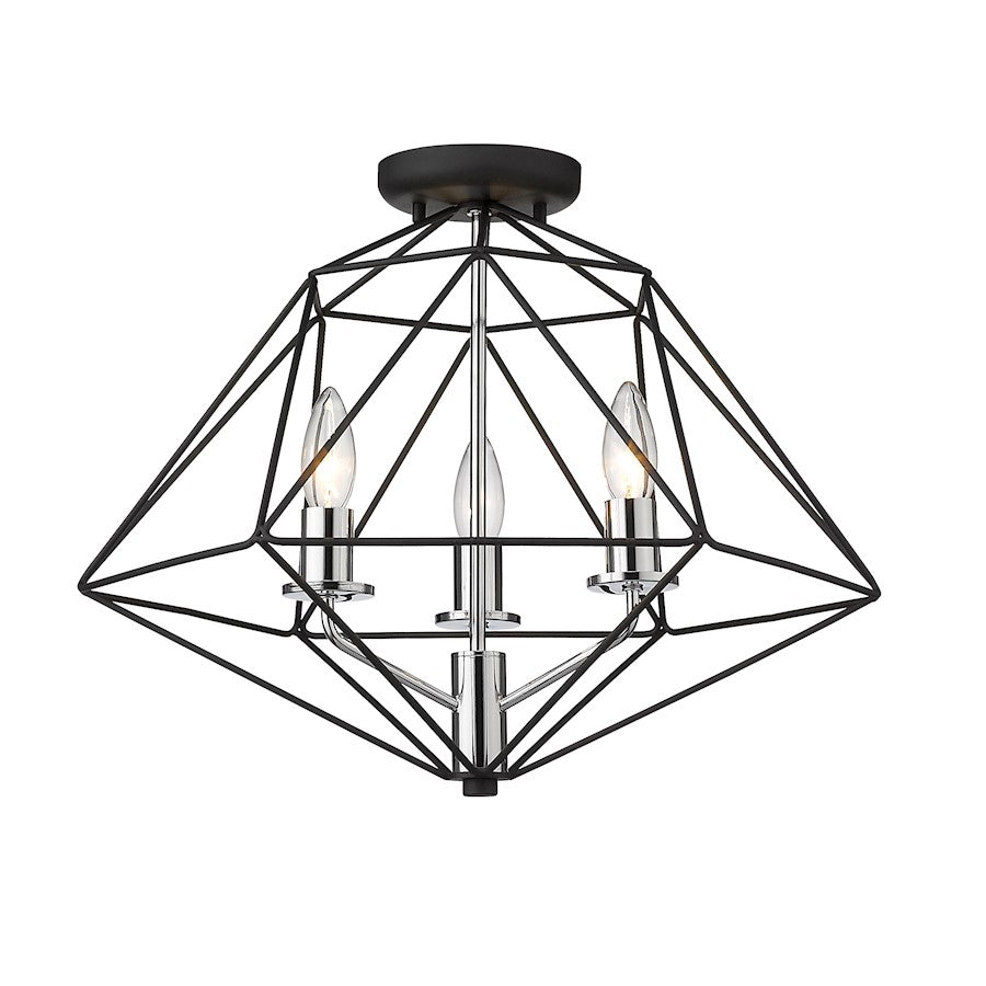 Z-Lite Geo 3 Light Semi Flush Mount, Matte Black/Chrome